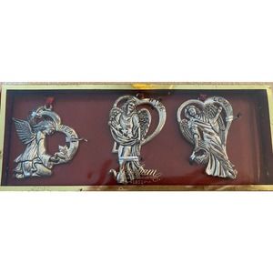 NEW Set/3 GORHAM silver plated Angel Christmas Ornaments Peace hope love Holiday